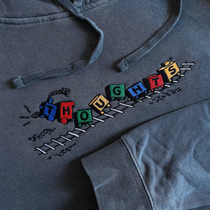 TRAIN OF THOUGHT(S) EMBROIDERED PIGMENT-DYED HOODIE