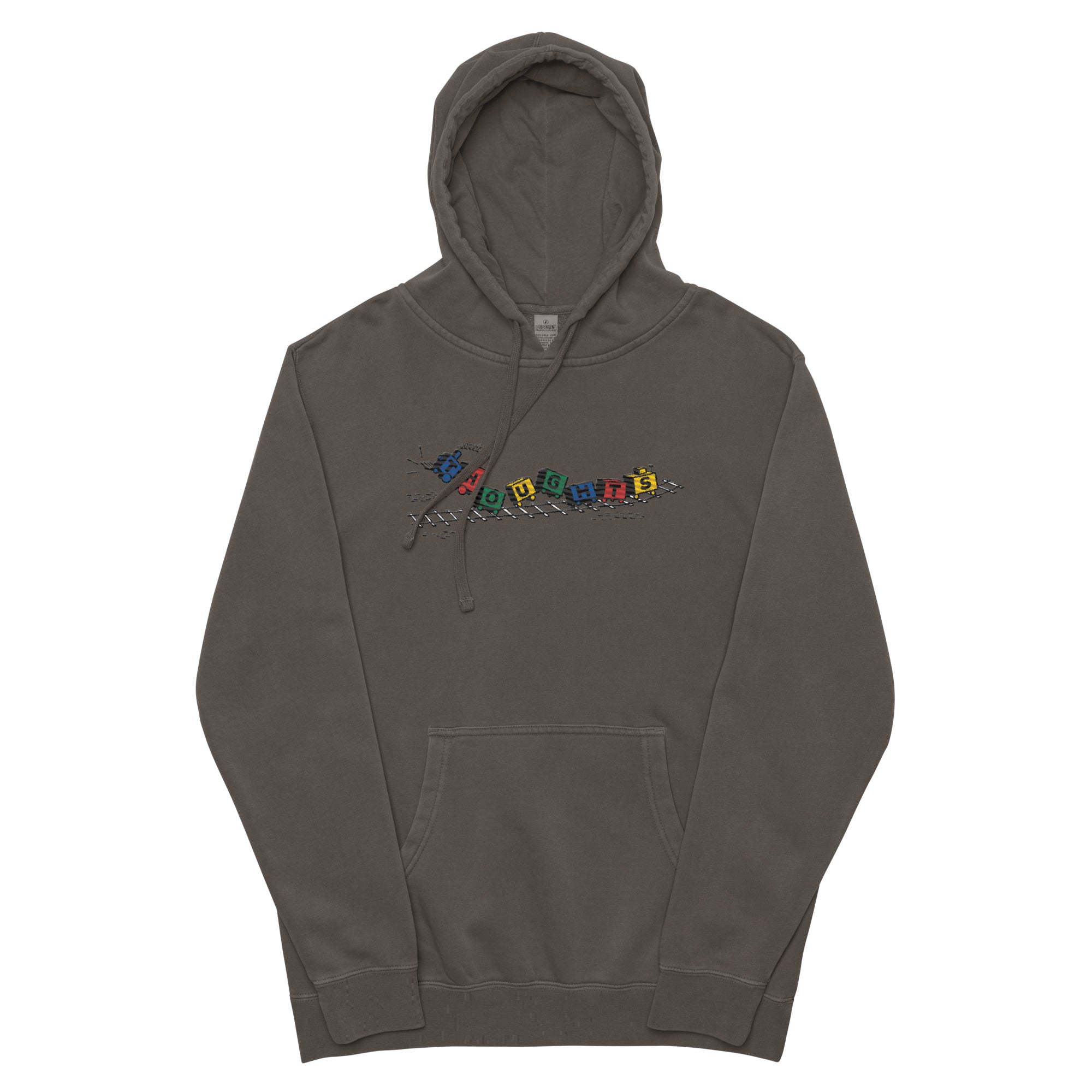 TRAIN OF THOUGHT(S) EMBROIDERED PIGMENT-DYED HOODIE