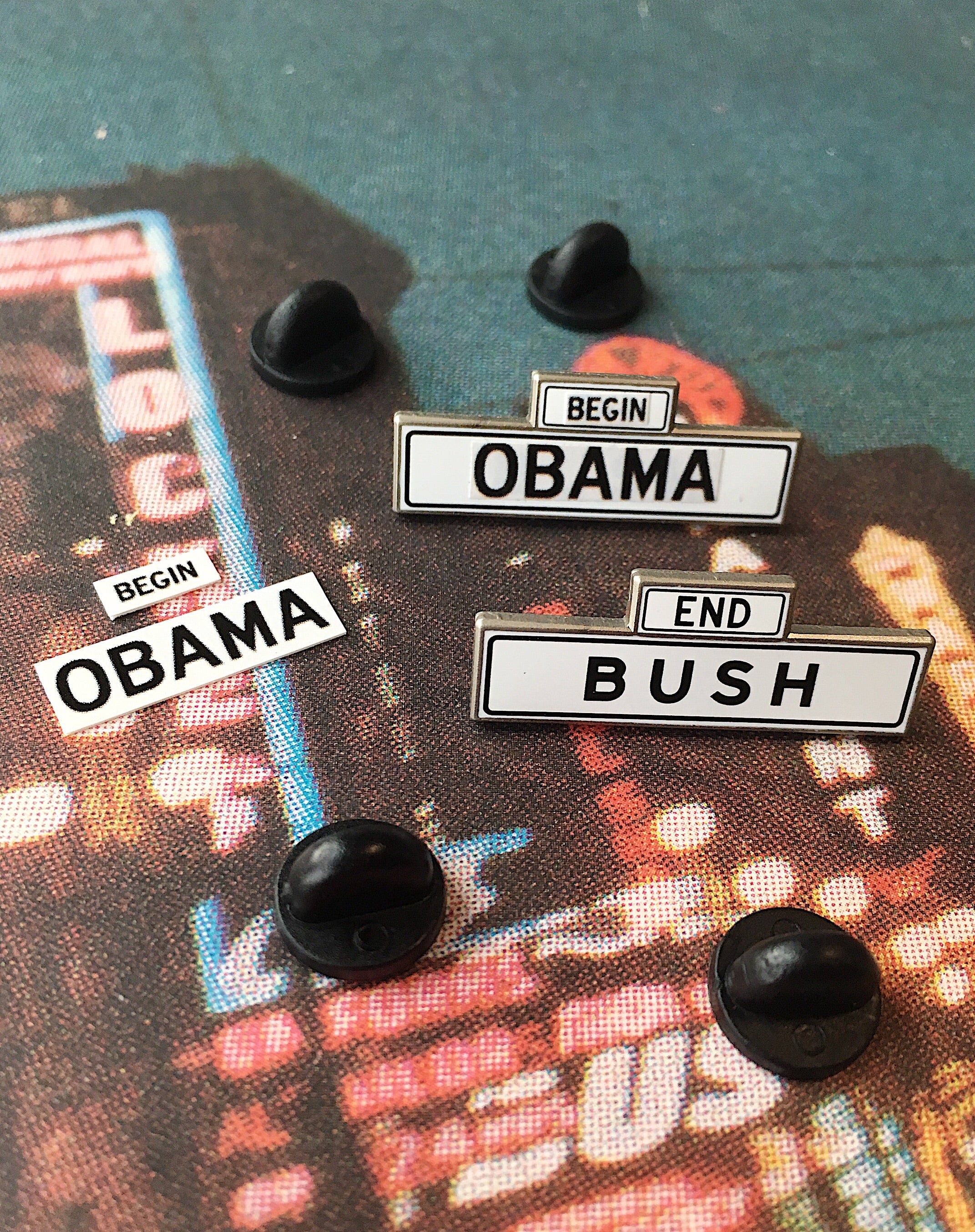 Bush/Obama Street enamel pin and sticker set
